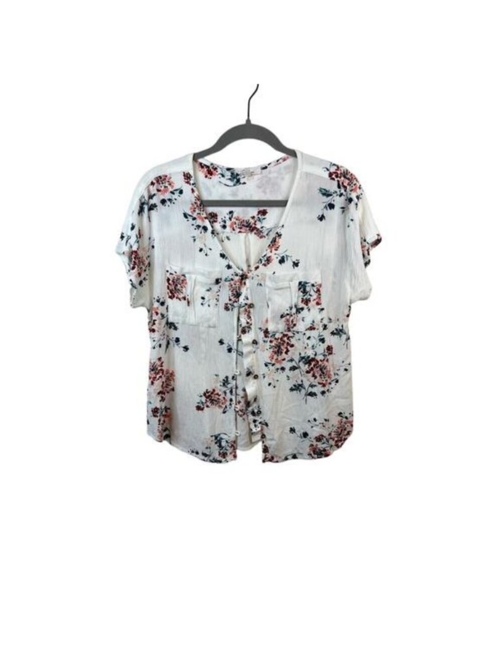 Maurices Women's White Floral Button Down Top Medium